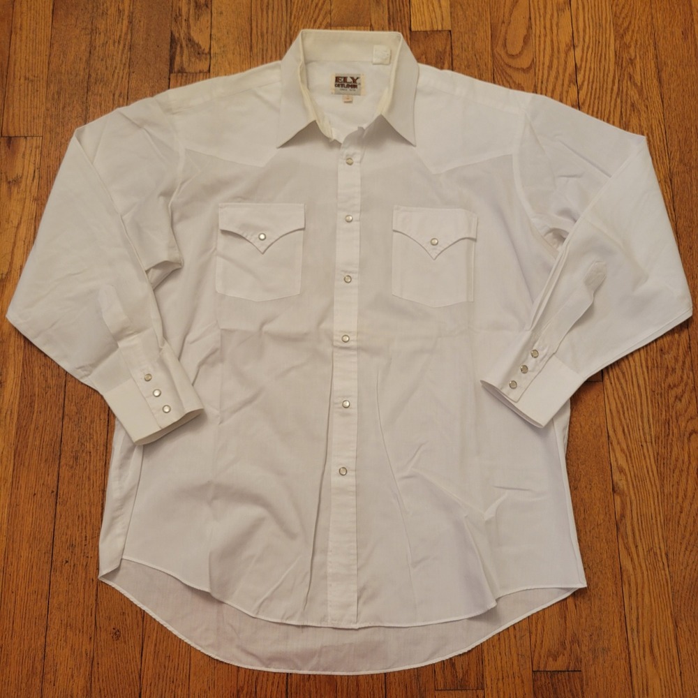 Ely‎ Cattleman 17 34 Western Shirt White Pearl Snap Vintage Rockabilly Cowboy